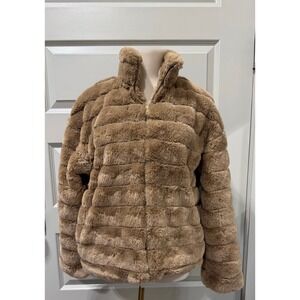 Blu Pepper Women's Boutique Brown‎ Faux Fur Zip Up Jacket Size L, NWT